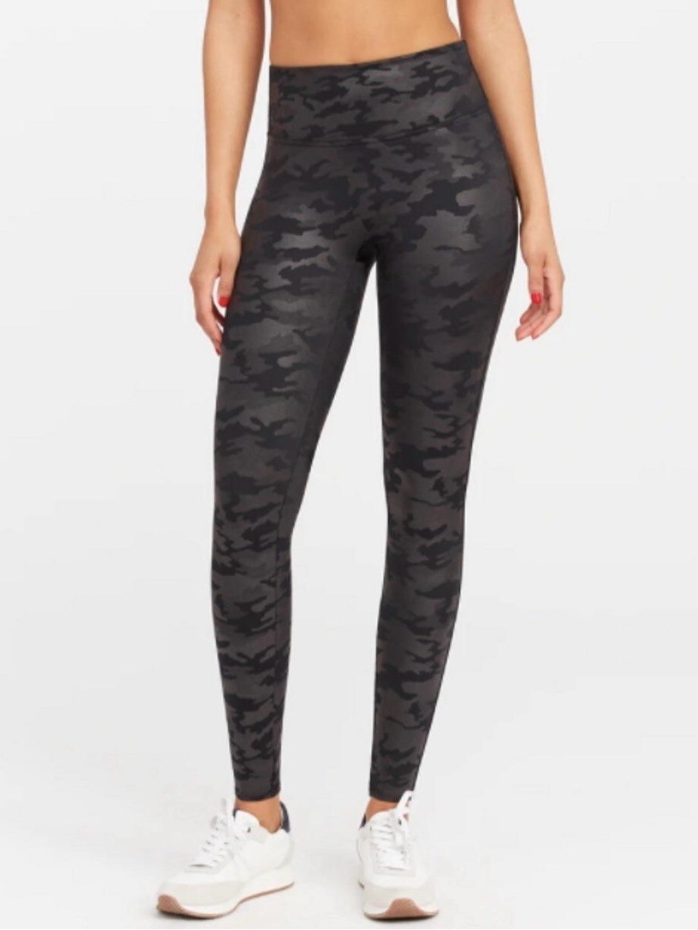 SPANX Faux Leather Black Camo High-Waist Leggings L Large